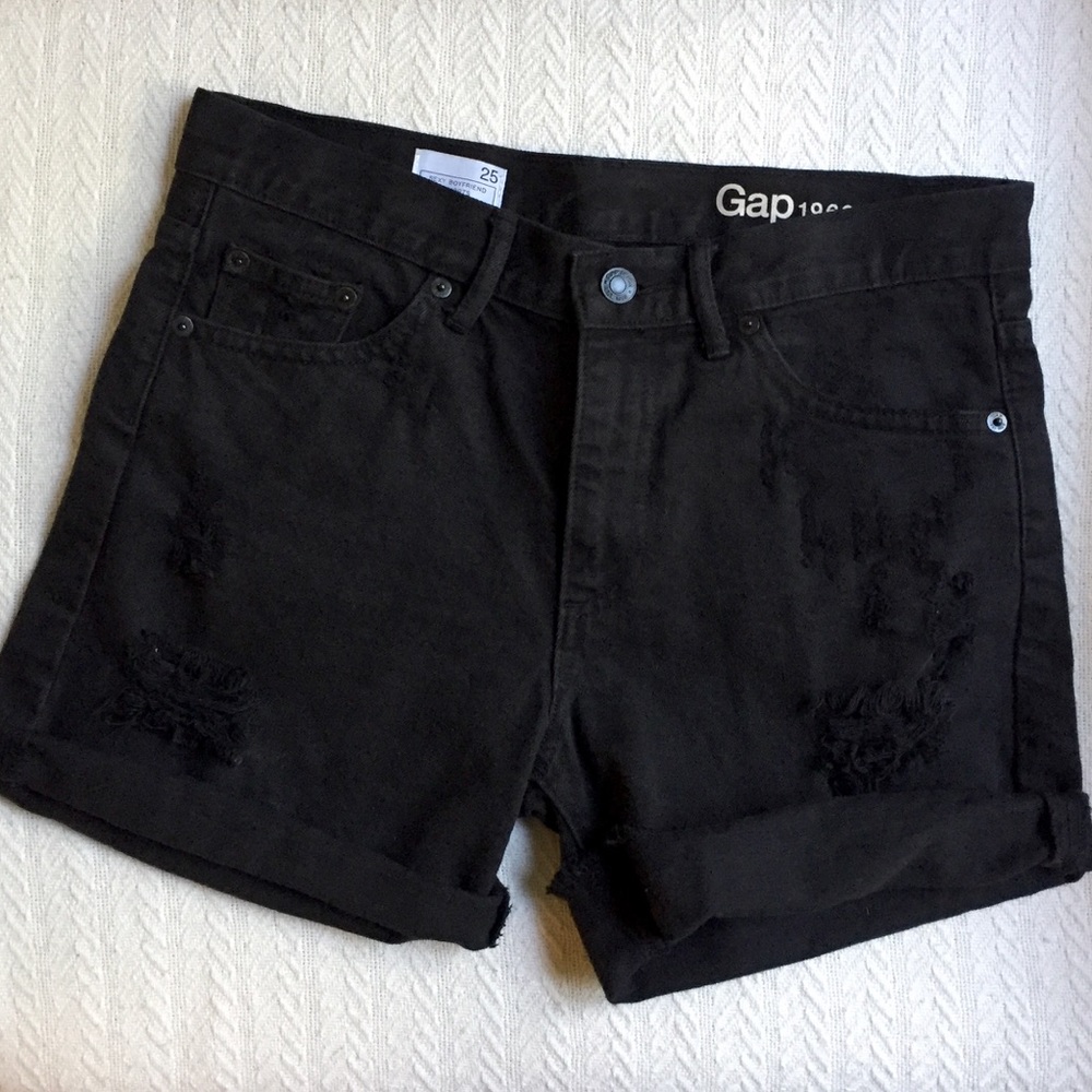 GAP Black Destroyed Sexy Boyfriend Denim Shorts